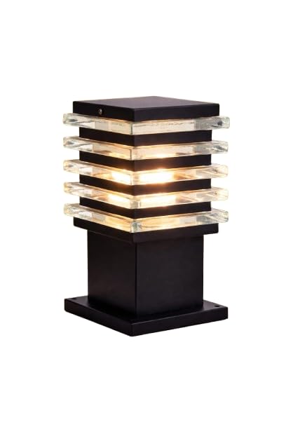 VEX Power Gate Light Outdoor Pedestal Bollard Light, Black, Modern Style, Clear Glass Panels, Garden Path Lamp Pack of (2)-image-27