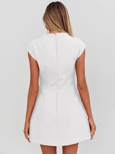 Image of DAAWENXI Women's Classy Mock Neck Cap Sleeve A Line Work Mini Dress | Business Professional,Graduation,Office Outfits,Elegant,Homecoming,Date Night,Cocktail,Funeral,Bodycon,Funeral,Short Dress