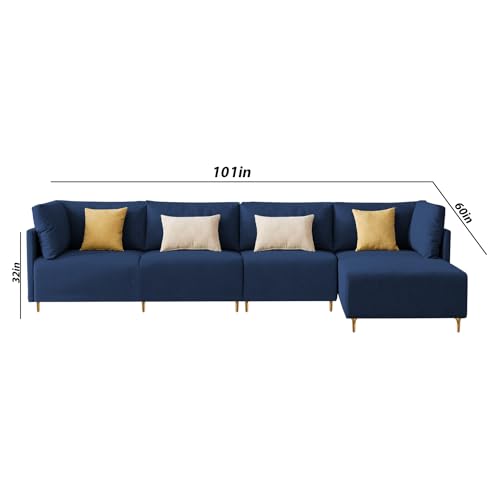 Image of Carina RHS 6 Seater L Shape Sofa Set for Living Room (Blue Fabric) Premium Fabric Sofa