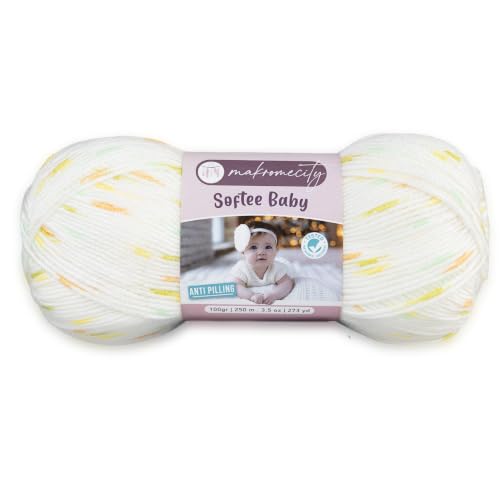 Image of Makromecity Softee Baby Yarn,%100 Premium Anti-Pilling Acrylic, 3.5 Oz, 273 yd (100gr /250 mt), Soft Yarn for Crocheting and Knitting (Soft Lemonade, 1 Skein)