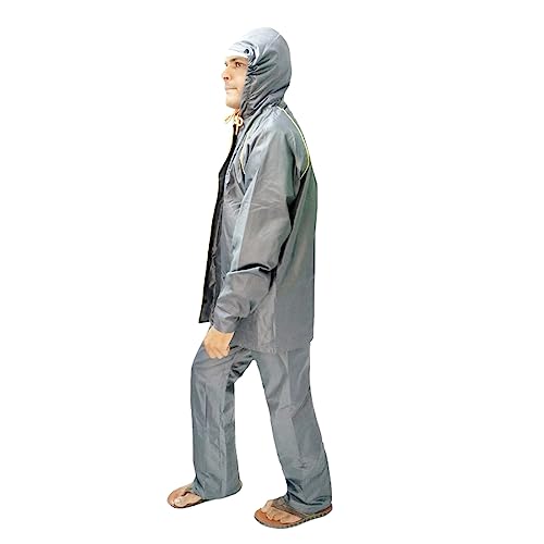 Image of Men's Waterproof Raincoat or Rainsuit Set - Includes Top and Bottom, Adjustable Hood, Inner Mobile Pocket, and Storage Bag - Polyester Reversible Double Layer Design