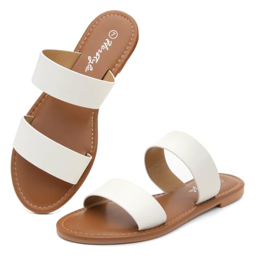 Image of Herstyle Flat Sandals for Women, Double Strap Slide Sandals, Open Toe Slip On, Comfortable Cushioned Footbed Casual Summer Shoes for Daily Wear, Beach, Vacation, Clear Options