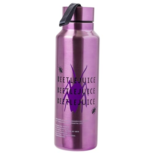 Silver Buffalo Beetlejuice “Say it Three Times” Featuring Sandworm Stainless Steel Water Bottle with Strap, 27 Ounces