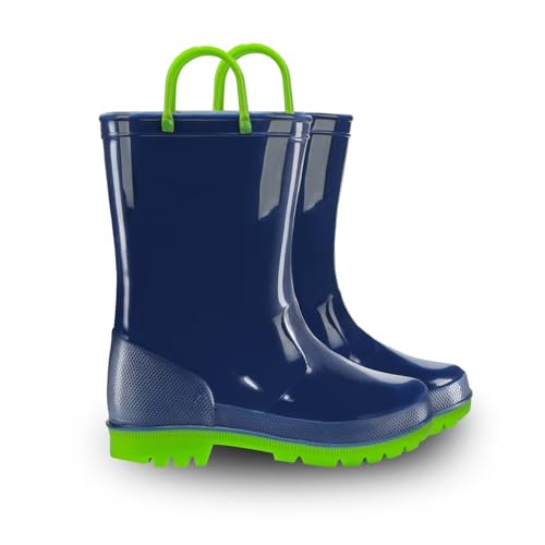 EUXTERPA Boys Girls Rain Boots Toddler Kids Waterproof Boots Children Lightweight Rain Shoes with Handles,Navy,Toddler Size 9