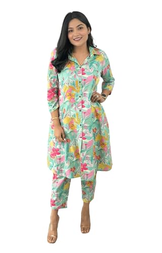 Image of Yashika Women's Cotton Blend Trendy Printed Kurti with Bottom |Kurti Set for Women
