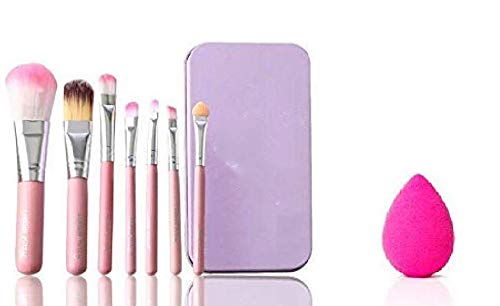 MAYU Makeup Brush Set of 7 with storage box and makeup sponge Blending puff