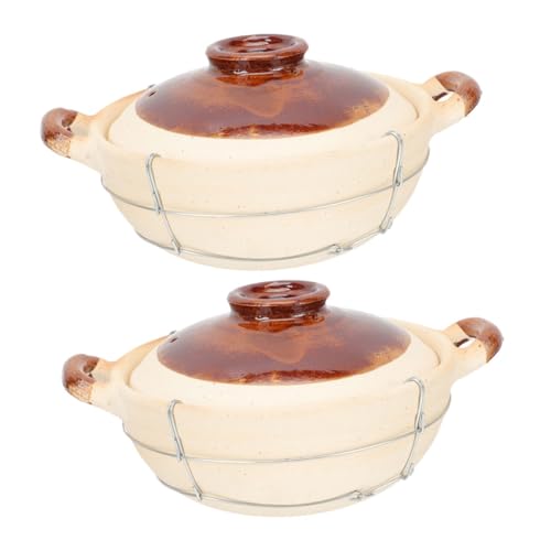 ULTECHNOVO 2 cacerolas de arcilla china con olla de terracota japonesa para guisos de terracota coreana diseño con mango individual resistente al calor y duradero para cocinar