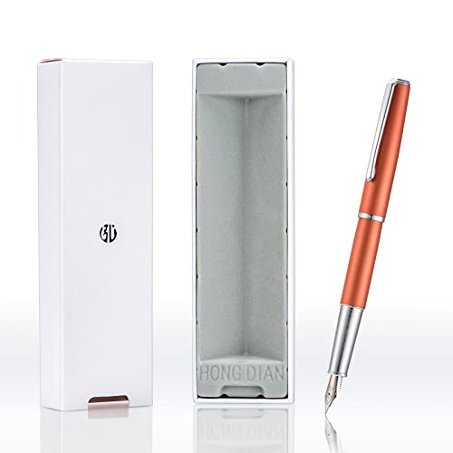 Wikult Personalized Hong-Dian 920 Orange Fountain Pen, Iridium Medium Nib and Trim with Gift Box Set, Engraved with Your Name