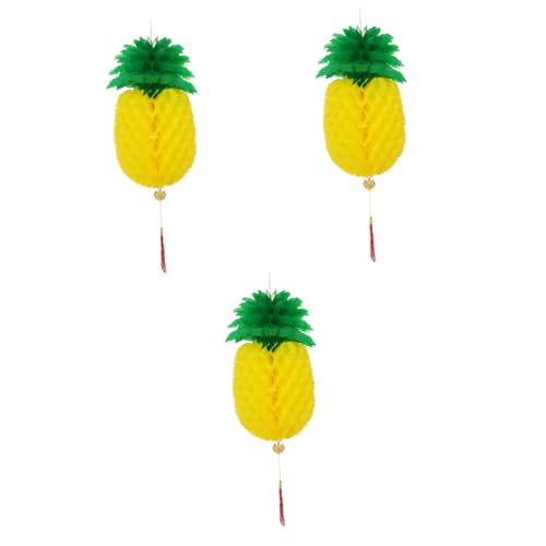 POPETPOP 3 Pièces lanterne ananas Ornement de fruits ananas en papier de soie fleurs de pompons boules alvéolées à l'ananas lanternes lanterne à fruits lanterne de noce Plastique Yellow