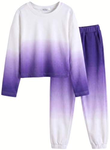 Image of Arshiner Girls 2 Piece Outfits Kids Tie Dye Sweatsuits Set Long Sleeve Shirt and Pants Set Size 5-14 Y