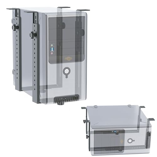 RICOO PC Halterung unter Schreibtisch TRH02-B Breiten- und höhenverstellbare Computerhalterung vertikale oder horizontale Untertisch Montage Tischhalterung für PC-Gehäuse bis 35 kg, Schwarz
