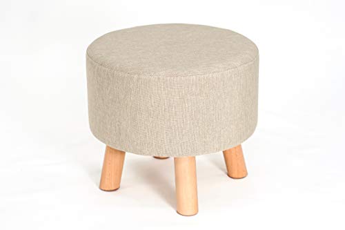 HOMIDEA Daisy Tabouret Rond - Pouf Repose-Pieds - Tissu en Lin Interchangeable et Quatre Pieds en Bois de hêtre Massif pour Le Salon ou Le Bureau - Qualité Autriche (Beige) Cover