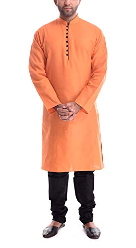 Kurta homme en coton mélangé orange avec boutons style churidar taille 38 à 44