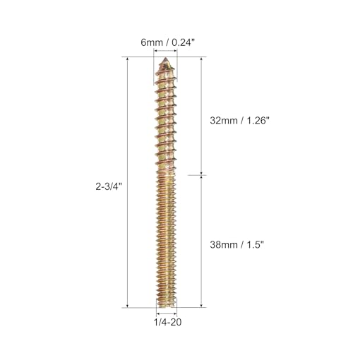 Image of uxcell 1 /4-20x2-3 /4 Hanger Bolts, 16pcs Double Ended Screws Wood Dowel Screws for Furniture