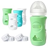 Joxodax 4 Pack Silicone Sleeves for Philips Avent Glass Bottle Food Grade Silicone Bottle Cover and 4pcs Travel Bottle Caps, Bottle Lids Replacement (8oz)