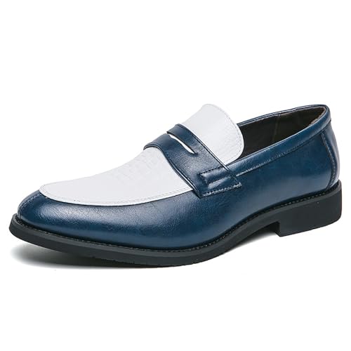 Mocasines Oxford bicolor for hombre, zapatos de vestir sin cordones, informales, modernos, con bloques de color, negro, azul y blanco(Blue,45 EU)