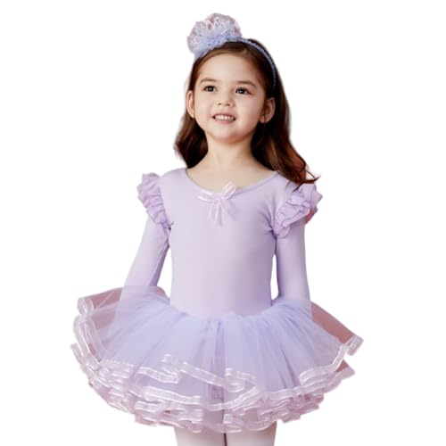 MARBEINE レオタード バレエ 子供 キッズ ジュニア 女の子 長袖 肩フリル スカート ダンス 衣装 綿 105 110 120 130 140 150 160 かわいい バレエ用品 練習着 演出服 新体操 バレエスカート