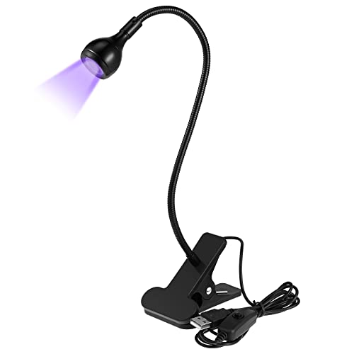 VIHOSE Big Chip 395nm UV LED Light Fixtures with Gooseneck and Clamp Mini Desk Light Clamp Portable Gooseneck for Outdoor Stall Gel Nail Curing, 5V USB Input (Black,1 Piece)