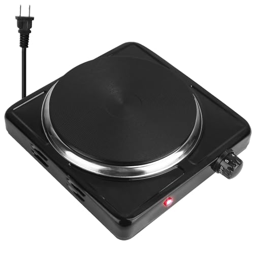 TeqHome Hot Plate, 1500W Portable Electric Stove for Cooking with 5 Levels Adjustable Temperature & Knob Control,Countertop Single Coil Burner Cast Iron Cooktop for All Cookwares Home Camp RV (Black)