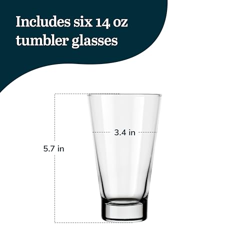 Image of Libbey Bar Essentials Tumbler Glasses Set of 6, 14 ounce, Iconic Heavy Base Drinking Glasses Set, Dishwasher Safe Glass Tumblers for Everyday Use