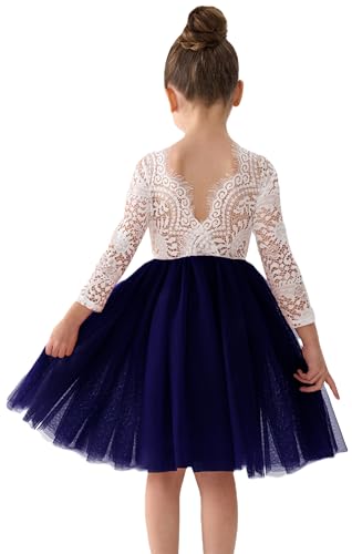 Image of 2Bunnies Girl Peony Lace Back A-Line Straight Tutu Tulle Party Flower Girl Dress