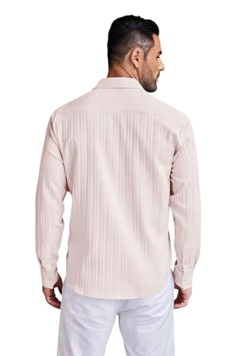 Image of DEELMO Men's Casual Button Down Shirts Long Sleeve Linen Shirt Fashion Textured Beach Summer Shirt