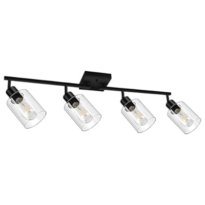 BoostArea LED 4 Light Track Lighting Kit, 4 Way Ceiling Spot Lighting with Glass Lampshade, Flexibly Rotatable Light Head for Kitchen, Living Room, Bedroom, Bulb Not Included