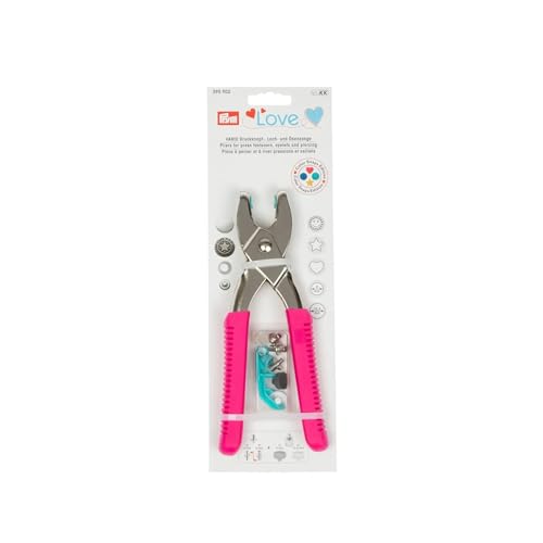 Prym pink Love Vario-Zange mit Loch-/Color Snaps Werkzeug, Stahl, 19 cm