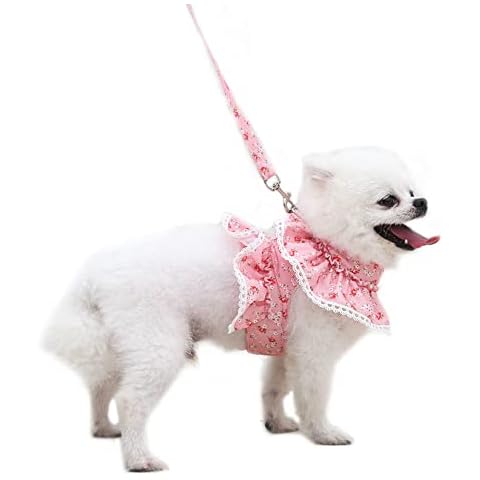 Dog Harness and Leash Set Soft Dog Floral Clothes Cat Vest Harness Small Dog Chest Strap for Walking (M:Pink) Cover