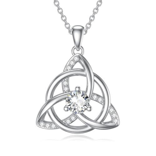 Moissanite Diamond Celtic Knot Necklace for Women Irish Claddagh/Triquetra/Tree of Life/Teardrop Celtic Neckalce 14K Gold Plated Sterling Silver Irish Jewelry Christmas Gifts for Women Wife Her