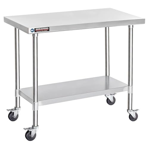 Image of DuraSteel 30x48 NSF Stainless Steel Cart Work Table - Heavy Duty Rolling Food Prep Table Countertop Island - Metal Utility Cart on Wheels Caster, Grill Stand Storage Outdoor Kitchen Tables Bar Top