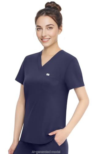 Image of Athletic Scrub Tops for Women, V-Neck Stretch Nurse Uniform