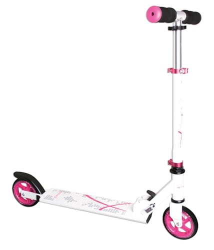 muuwmi Aluminium Scooter – Tretroller, 125 mm, ABEC 5, GS geprüft, höhenverstellbar, weiß-pink muuwmi Aluminium Scooter – Tretroller, 125 mm, ABEC 5, GS geprüft, höhenverstellbar, weiß-pink