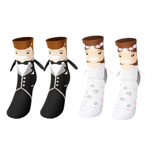 XPEX 2 pares de meias para namorados, noiva, presentes de casamento para namorados, meias de algodão (preto branco)