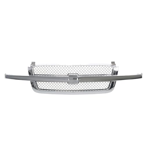 JustDrivably Front Grille Grill All Chrome Compatible With 2003-2007 Chevy Silverado 1500 1500HD 2500 2500HD 3500 Classic GM1200514