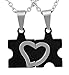 Hanessa 2 Stück Personalisierte Kette mit Gravur Edelstahl 50 cm mit Anhänger Herz Puzzle in silber schwarz | Personalisierte Geschenke für Damen Herren Freundin Freund | Partner Halskette Sie Ihn