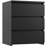 FOTOSOK Black Nightstand with 3 Drawers, Black Bedside Table Night Stand for Bedroom with Cut-Out Handle, Sofa Side Table 3 Drawer Nightstand for Bedroom, 17.7W*15D*21.7H