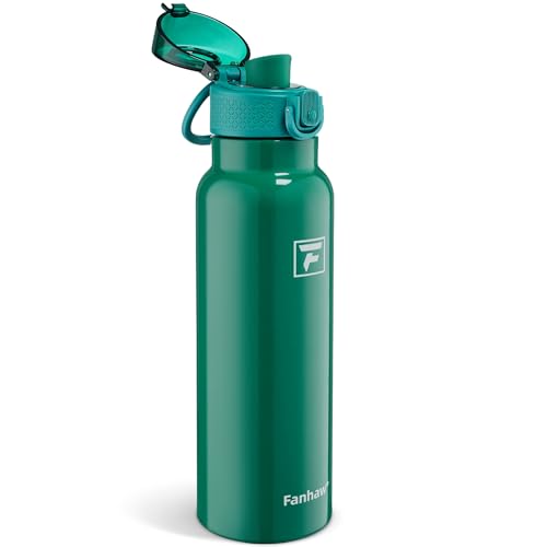 Image of Fanhaw 24 oz Insulated Water Bottle with Soft Silicone Spout Lid, Leakproof Stainless Steel Vacuum Bottle for School, Sports& Daily Use, Kids, Teens& Adults, Back to School Essentials (Mars Green)
