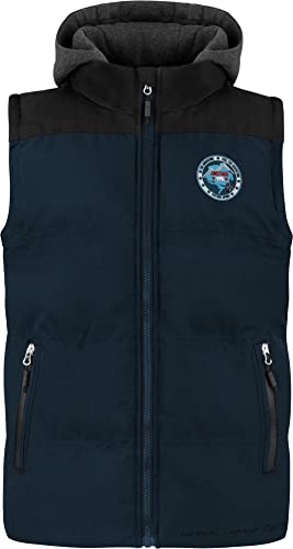 normani Kinder Winterweste Steppweste Übergangsweste für Jungen und Mädchen Kapuzenweste Ärmellos aus recyceltem Polyester Farbe Navy Größe 146-152