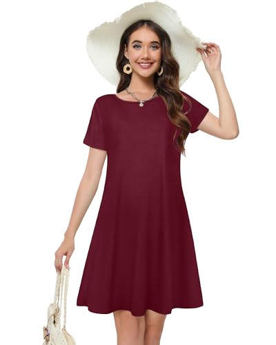 Image of Summer Dresses for Women Casual Tshirt Short Sleeve Floral Sundress Beach Cover Ups with Pockets 2026