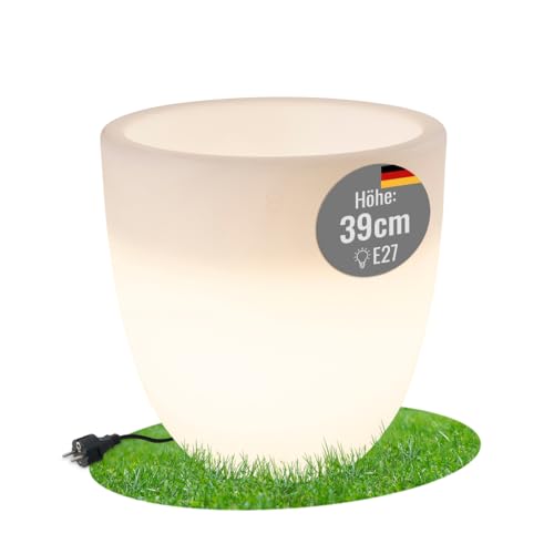 8 seasons Design LED Pflanzkübel 39 x 39cm, Shining Curvy Pot S (Weiß), E27, warmweißes Licht – wetterfest – Blumentopf für außen (Garten, Terrasse, Balkon) und innen – dekorativer Getränkekühler
