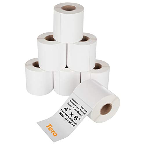 Tera 100mm x 150mm Etiquetas de Dirección Grande (250 Etiquetas/Roll x 6 Rollos) para Varias Impresoras Etiquetas de Impresión Sin Mancha BPA Etiquetas de Envío Térmico Adhesiva con Pegatinas de Signo Cover