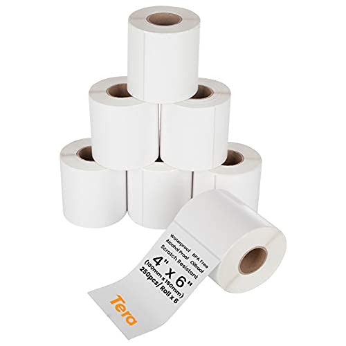 Tera 100mm x 150mm Etiquetas de Dirección Grande (250 Etiquetas Roll x 6 Rollos) para Varias Impresoras Etiquetas de Impresión Sin Mancha BPA Etiquetas de Envío Térmico Adhesiva con Pegatinas de Signo