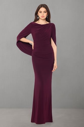 Image of Betsy & Adam Women's Long Stretchy 3 /4 Sleeve Cowl Neck Drape Back Gown