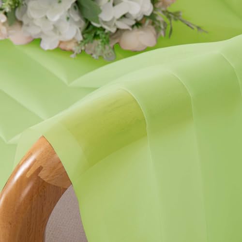 Image of OWENIE Short Lime Sheer Curtains 30 Inch Length 2 Panels Set, Kitchen Curtains Tiers Light Filtering Rod Pocket Cafe Curtain for Basement Bathroom Small Half Window, 42 inch W x 30 inch L, Lime