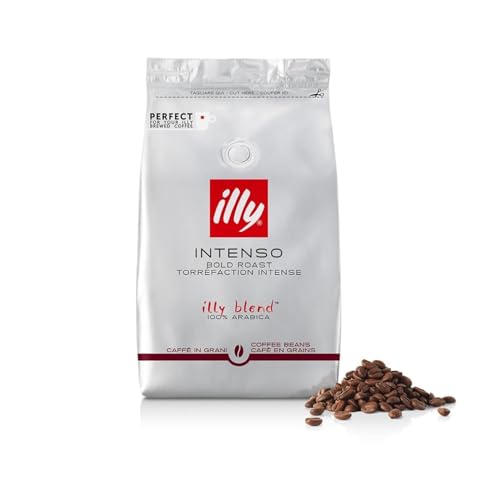 illy, Café en Grano Molido INTENSO, 100% Arábica con Notas de Cacao y Frutos Secos, Sabor Decidido y Intenso, 1 Lata de 500g