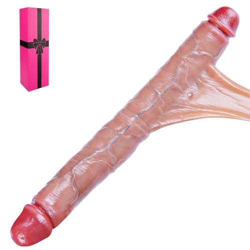 31*3,5cm doppelseitiger Dildo mit beweglicher Vorhaut realistischer kleiner Silikon Doppeldildo,geeignet für Anfänger,zur Stimulation von G-Punkt und Anal,flexibler Penis,passend für Lesben und Männer