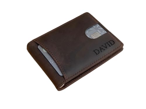 Personalized Leather Men's Minimalist Wallet, Front Pocket Custom Slim small Credit Card Holder with Gift Box, Customized Gift For Him/Husband/Boyfriend/Anniversary/Dad/Son/Birthday/Valentine
