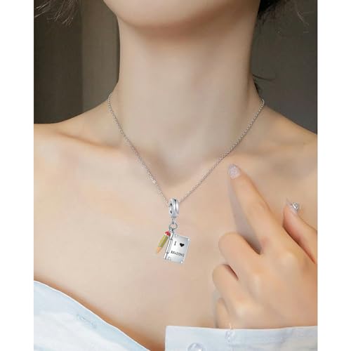Abalorio de libro y lápiz compatible con pulseras Pandora de mujer 7