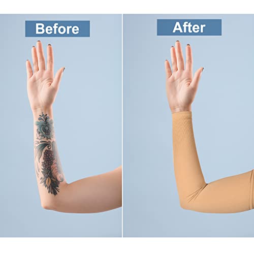 2 Pairs Full Forearm Tattoo Cover Up Compression Sleeves Band Concealer Support Compression UV Arm Sleeves for Women Men